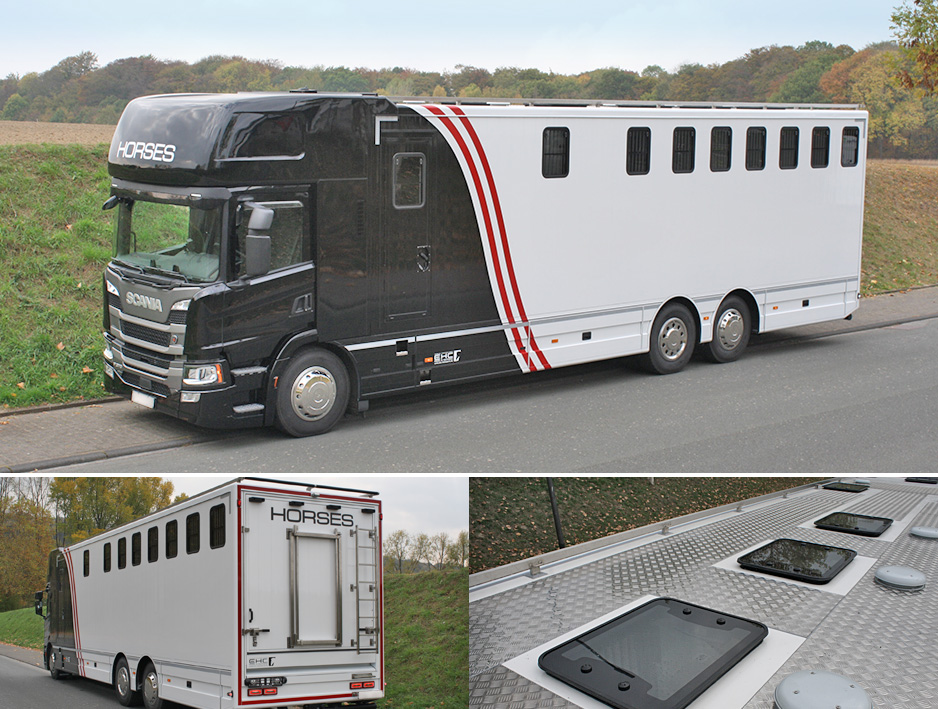 EHC-Pferdetransporter mit Lademöglichkeit für Sulkys EHC-Pferdetransporter mit Lademöglichkeit für Sulkys